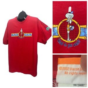 Y2K 2001 Red SpongeBob Tee Shirt Leave My Brain Alone / Mens Large
